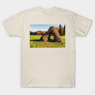 Haystack in the field in autumn day T-Shirt